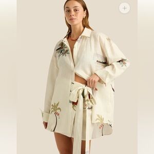 Soleil Soleil Keaton Shirt Hula Vacation Print Shirt Dress Tunic Button Top Sz 2